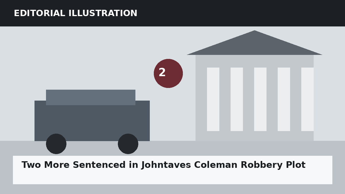 Editorial illustration representing the setting of the Two More Sentenced in Johntaves Coleman Robbery Plot case. It does not depict the accused, victim, or actual crime scene.