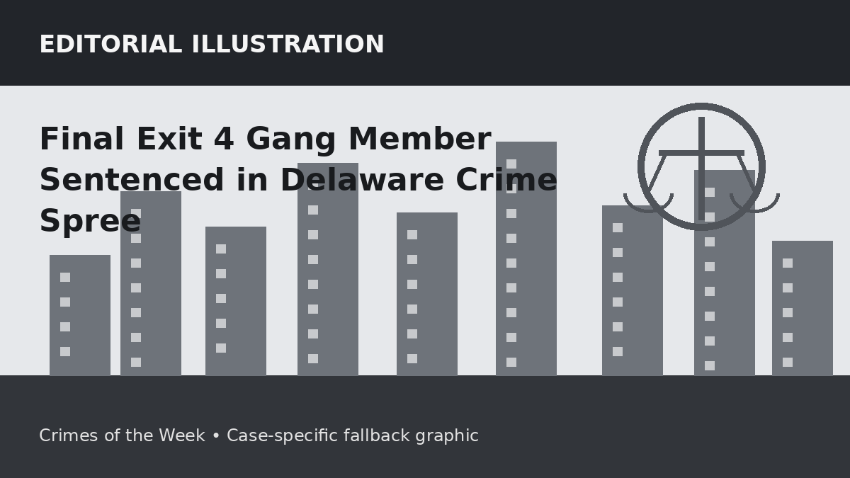 Editorial illustration representing the setting of the Final Exit 4 Gang Member Sentenced in Delaware Crime Spree case. It does not depict the accused, victim, or actual crime scene.
