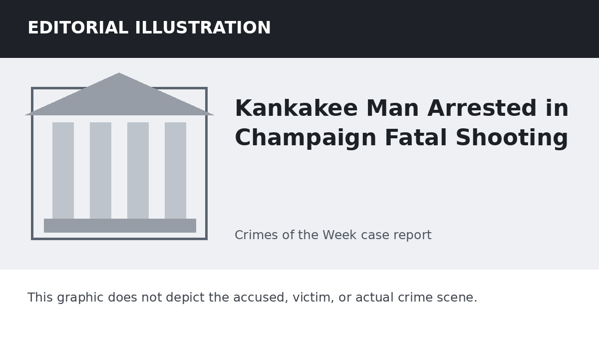 Editorial illustration representing the setting of the Kankakee Man Arrested in Champaign Fatal Shooting case. It does not depict the accused, victim, or actual crime scene.