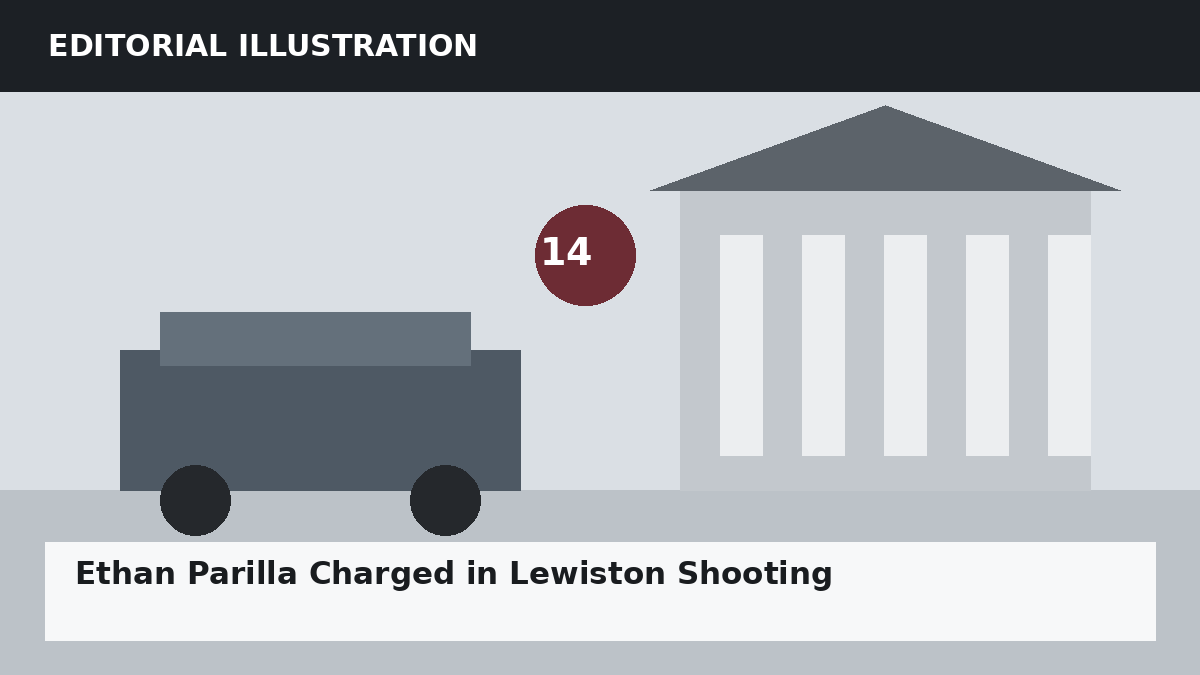 Editorial illustration representing the setting of the Ethan Parilla Charged in Lewiston Shooting case. It does not depict the accused, victim, or actual crime scene.