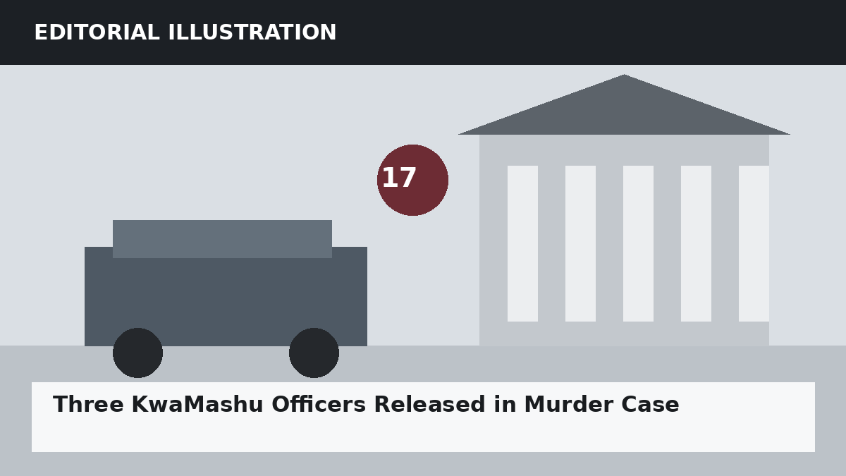 Editorial illustration representing the setting of the Three KwaMashu Officers Released in Murder Case case. It does not depict the accused, victim, or actual crime scene.