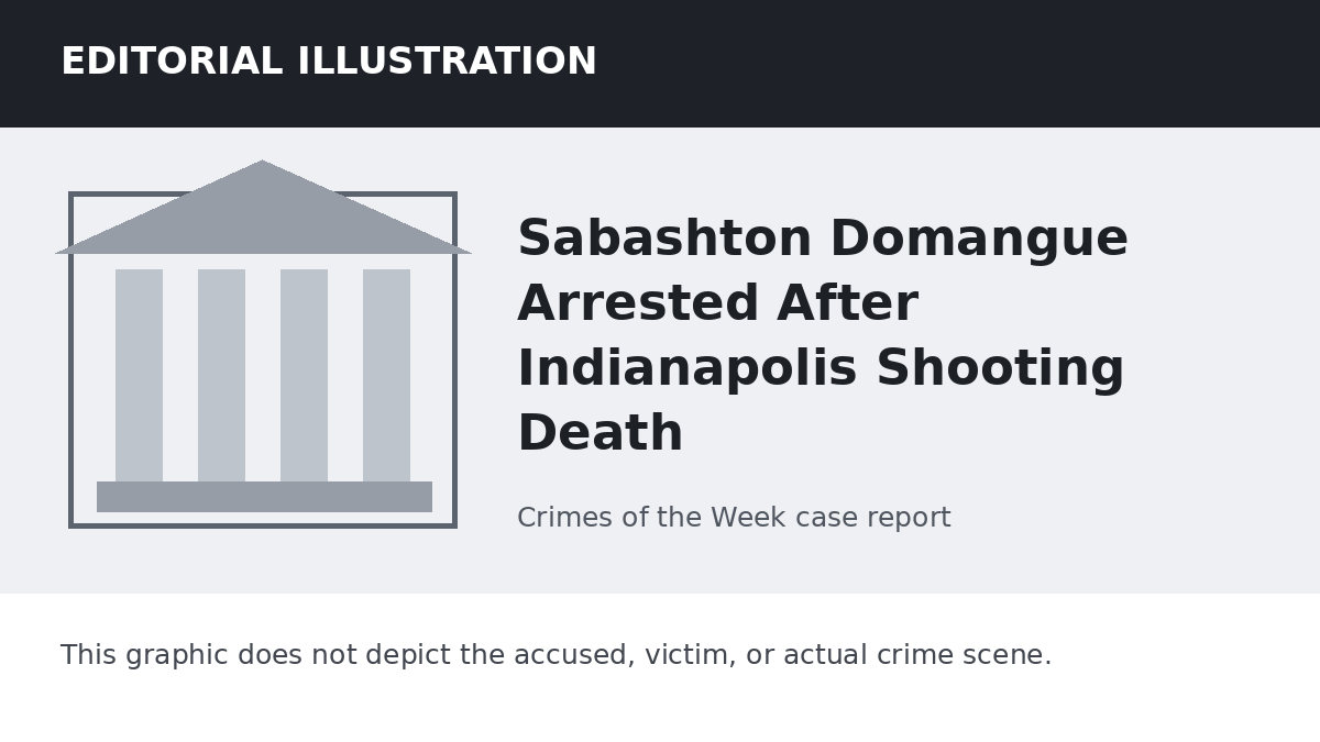 Editorial illustration representing the setting of the Sabashton Domangue Arrested After Indianapolis Shooting Death case. It does not depict the accused, victim, or actual crime scene.