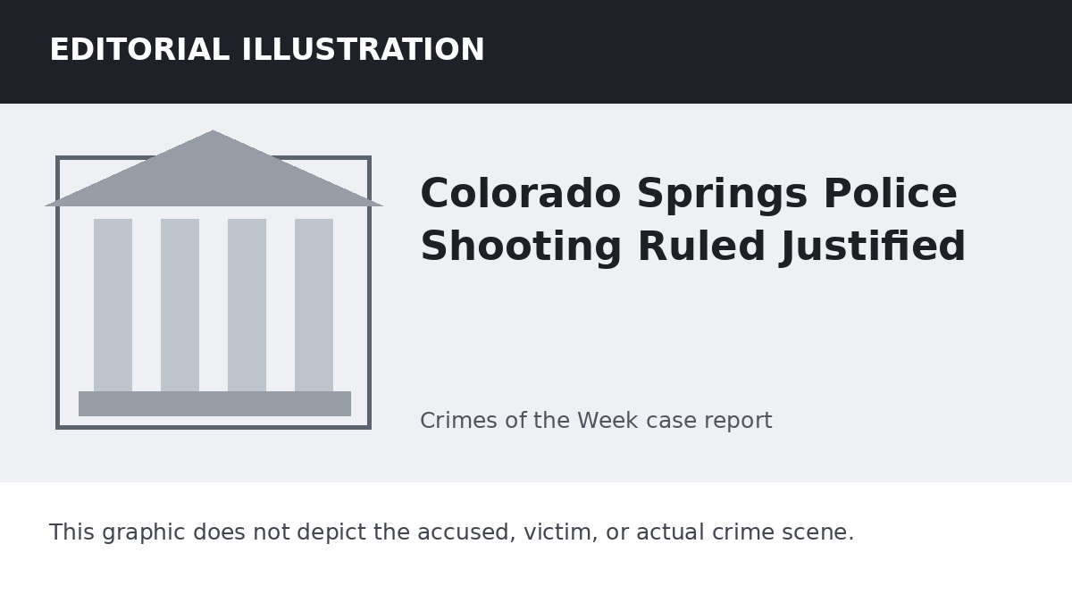 Editorial illustration representing the setting of the Colorado Springs Police Shooting Ruled Justified case. It does not depict the accused, victim, or actual crime scene.