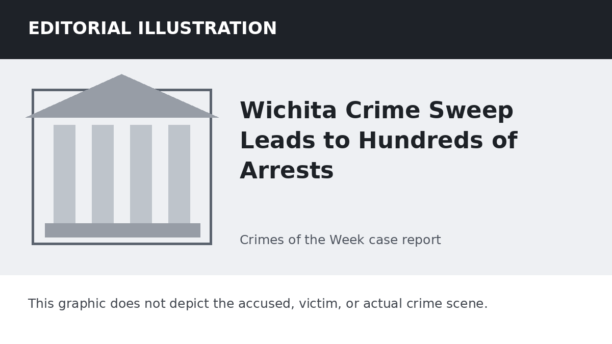 Editorial illustration representing the setting of the Wichita Crime Sweep Leads to Hundreds of Arrests case. It does not depict the accused, victim, or actual crime scene.