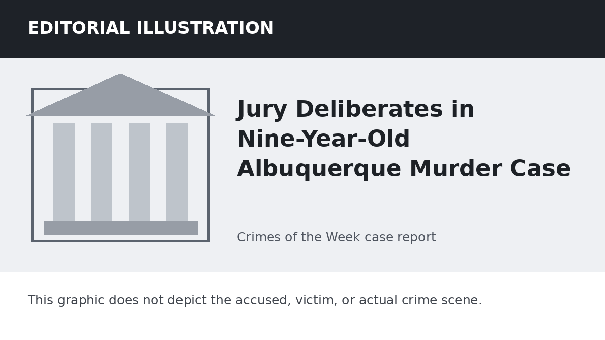 Editorial illustration representing the setting of the Jury Deliberates in Nine-Year-Old Albuquerque Murder Case case. It does not depict the accused, victim, or actual crime scene.