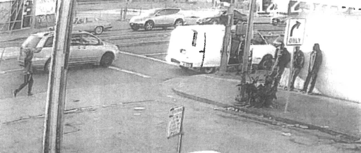 A gunman identified by police as Andre Griffin approaches three men near 85th Avenue and International Boulevard moments before opening fire at the trio on Dec. 23, 2019. (Alameda County Court Records)