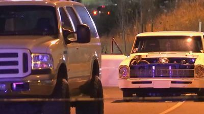 Scene photo showing the Ford SUV belonging to Chaston Philes and Sean Miller's Chevy Nova. (OnSceneTV)