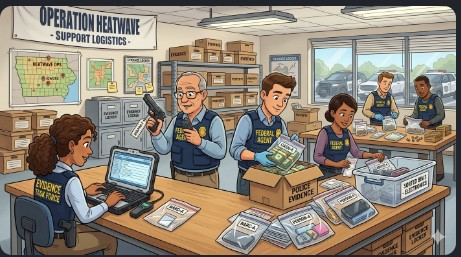 federal agents cataloging the seized evidence