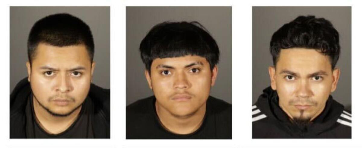 Triptych of mugshots showing Abraham Ernesto Alvarenga Cortez, Marco Antonio Hernandez and Luis Ventura
